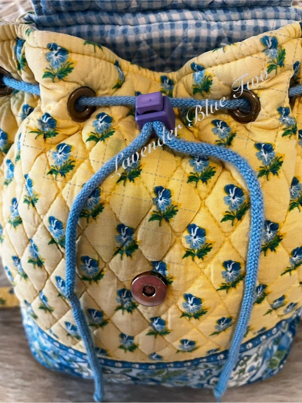 Vintage VERA BRADLEY Katherine 2004 Mimi Flap Backpack USA Yellow Blue Floral